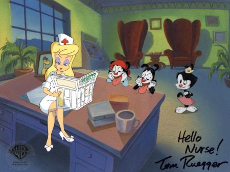 Animaniacs Original Production Cel Signed by Tom Ruegger: Hello Nurse, Wakko, Yakko, Dot Fashion