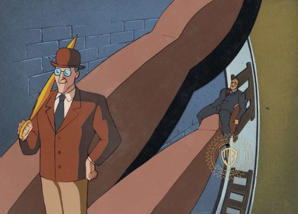 Batman The Animated Series Original Production Cel On Original Background: The Clock King and Mayor Hill Sale